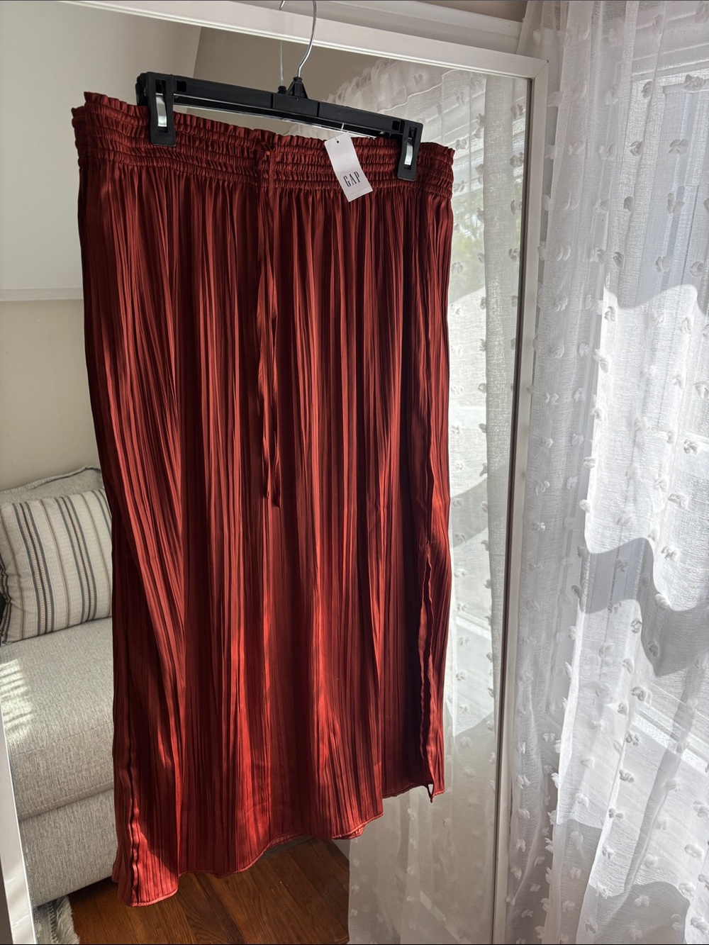 NWT GAP Smocked Waist Pleated Maxi Skirt — Rust Red